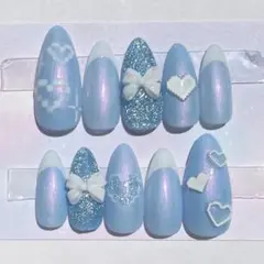 ドット絵ハート♡ネイルチップ　ハンドメイド　現品　オーダー可　かわいい