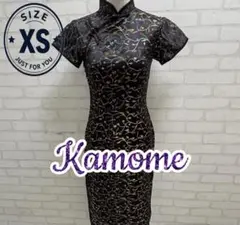 ★美品★ Kamome チャイナドレス ブラック 花柄 刺繍 XSサイズのサムネイル