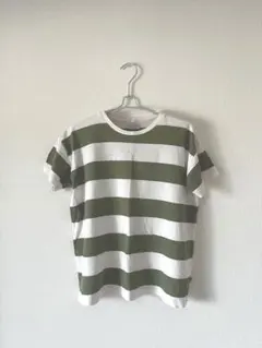 【coen】半袖Tシャツ L グリーン　カーキ　ホワイト　ボーダー　綿100%