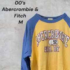 00s Y2K アバクロ ラグラン ロンT デカロゴ アーカイブ M 黄×青