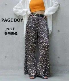【ページボーイ】mix柄 アソートプリーツワイドイージーパンツ 茶ベルト付き F
