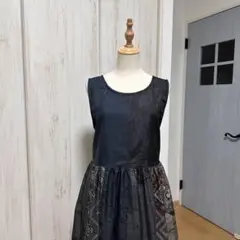 着物リメイク 大島紬からにぎやかなノースリーブワンピース(M)