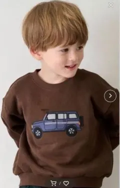 新品 ◎ petit main 車アップリケトレーナー 茶色 90