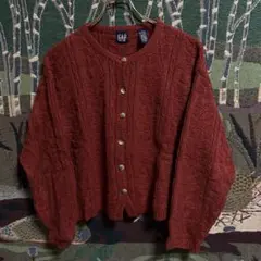 GAP 90s 赤 カーディガン ケーブル編み