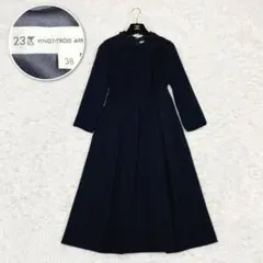 即決★23区★総柄ワンピース 32 藍色/ネイビー 美品♪ レディース 日本製 ツルサラ感あり☆ 23区｜ニジュウサンクのワンピース（ブルー・ネイビー⁄青色系）通販