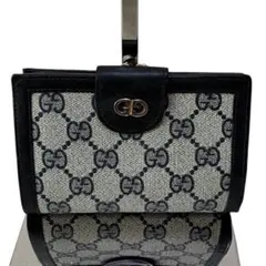 ラ*ン様 GUCCI GGキャンバス 二つ折り財布 ブラック がま口