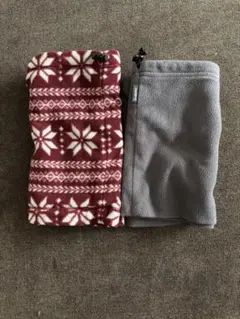 結晶模様とグレーのフリースネックウォーマー 秋冬 防寒 防風 2個セット