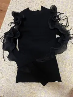 snidel フリルスリーブニットプルオーバー　ブラック