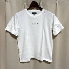 y060605 agnes b. Tシャツ S ホワイト ロゴ 半袖 シンプル