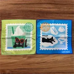 カフェ・ベローチェ 40周年 黒ねこ ハンドタオル 2枚セット