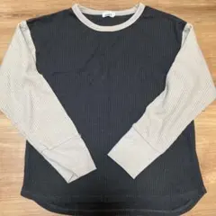 140 長袖　ワッフル生地　バイカラー　黒　ベージュ　ロンT