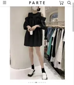 GRL ブラック ショルダーオープンタックワンピース[at1835]のサムネイル