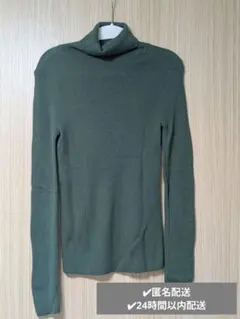 【1週間限定販売】メリノリブタートルネックセ ーターS ニット　ダークグリーン