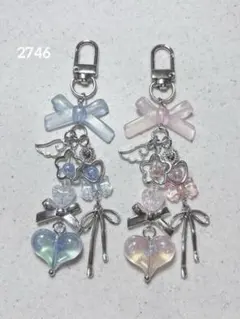 ビーズキーホルダー 青 水色 ピンク 韓国 y2k コレクトブック 2点