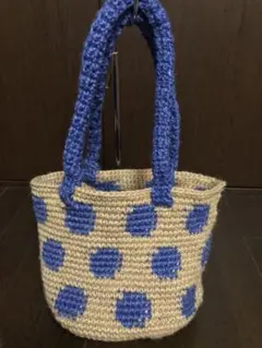 ハンドメイド かごバッグ マルシェバッグ 水玉柄お値下