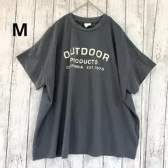 【アウトドア】ロゴプリント半袖Tシャツ グレー Mストレッチ生地　シンプル