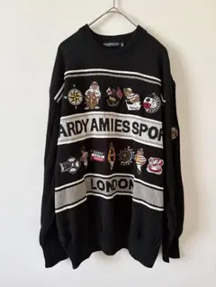 HARDY AMIES スウェット ニット セーター L ゴールド刺繍 ブラック 