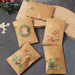 【セール！】かわいい クリスマス ラッピング袋 24枚＋シール クラフト素材