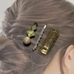 H003 アクリル パール ヘアクリップ ヘアピン ３個セット ゴールド