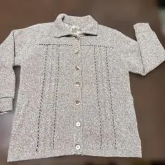 薄い茶色ニットカーディガン 裏地付き防風　長袖 ボタン付き