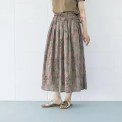 暮らしの道具店 SOIL 綿100%フラワープリント ギャザースカート