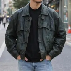 【希少カラー】SOUTHERN COMPANY レザージャケット 48 本革 緑