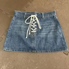 デニムブルー レースアップミニスカート
