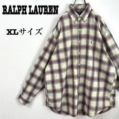 ラルフローレン　長袖シャツ　チェック柄　刺繍ロゴ　ビックシルエット　90s