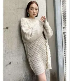 【未使用】ジャガードパターンMIXニットワンピース