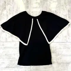 【新品未使用】wcloset ビッグカラーノースリーブニット リブ　黒　白のサムネイル