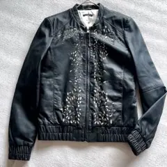 SISLEY レザーカットワーフルジップアップジャケット【40】本革　羊革　黒