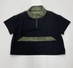 ハーフジップ クロップドシャツ 黒/カーキ