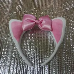 猫耳カチューシャ リボン付き ピンク