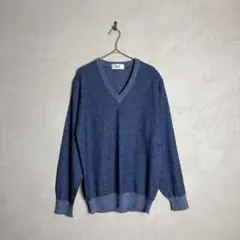 80s-90s ヴィンテージ Le TIGRE Vネックニットセーター L 青