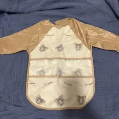【未使用】長袖エプロン お食事エプロン くま柄
