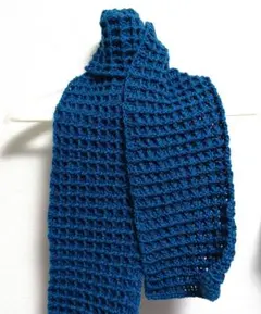 【ハンドメイド】ブルーワッフル編みシンプルマフラー
