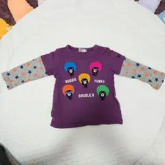 ミキハウス ダブルB ロンT 90 アフロBくん 重ね着風 パープル 星柄