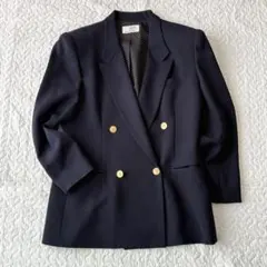 紺ブレ 金ボタン テーラードジャケット ネイビー L ウール100