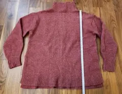 レディース ニットトップス レッド フリーサイズ ハイネック サイドスリット