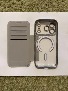 iPhone17pro用 手帳型ケースグレー