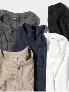 UNIQLO オフホワイト ワッフルヘンリーネックTシャツ S