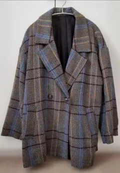 新品未着用【moment+】チェック ルーズ ダブル ジャケット