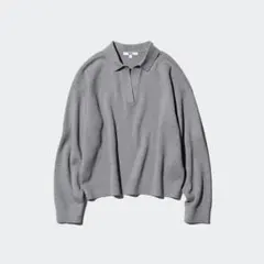 UNIQLO スムースコットンリラックスポロセーター M グレー