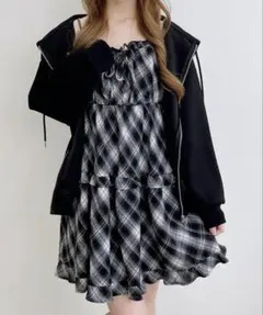 INGNI チェック柄ティアードキャミワンピース