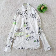 ザラ 　ZARA シャツ 白 総柄 落書きアート 長袖 　個性的　Sのサムネイル