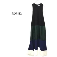 UN3D.　ファブリックミックスボーダーワンピース　黒　アンスリード