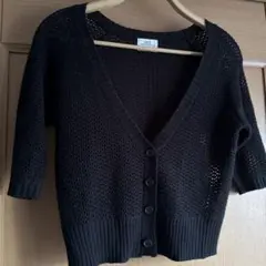 AZUL 黒 Vネック 五分袖 メッシュカーディガン