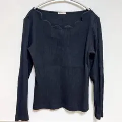 GU ジーユー スカラップネックカットソーニット　ブラック　リブニット　M