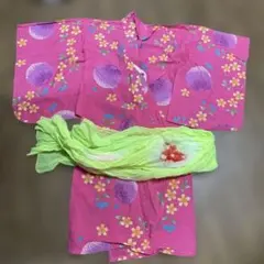 ピンク花柄浴衣 120cm 帯付き