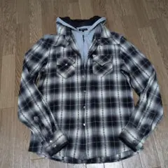 OMKOZ フード付きチェックシャツ L